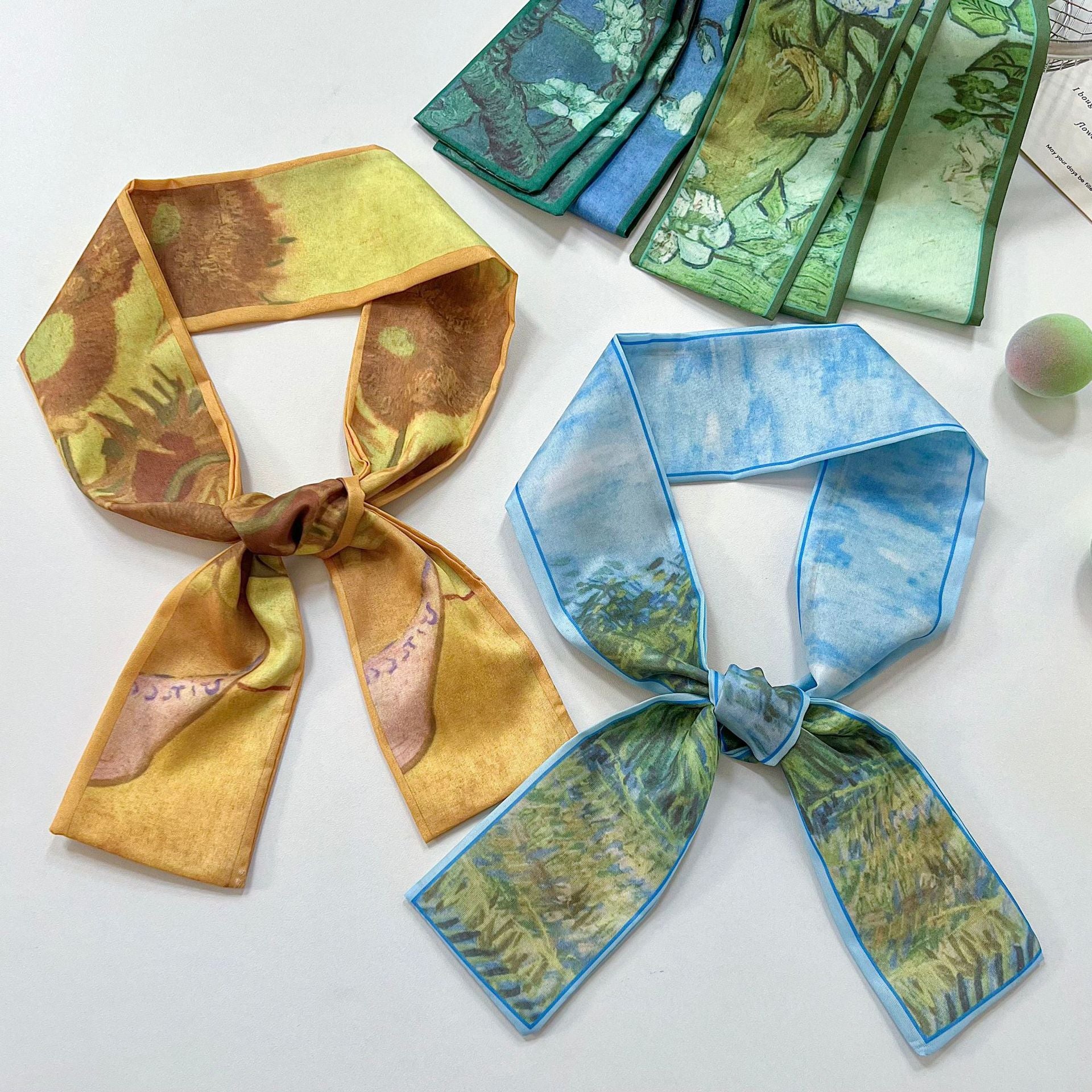 French Style Oil Painting Silk Scarf Made Of Polyester, Perfect For Summer Wear