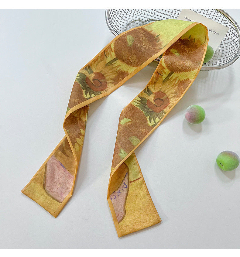 French Style Oil Painting Silk Scarf Made Of Polyester, Perfect For Summer Wear