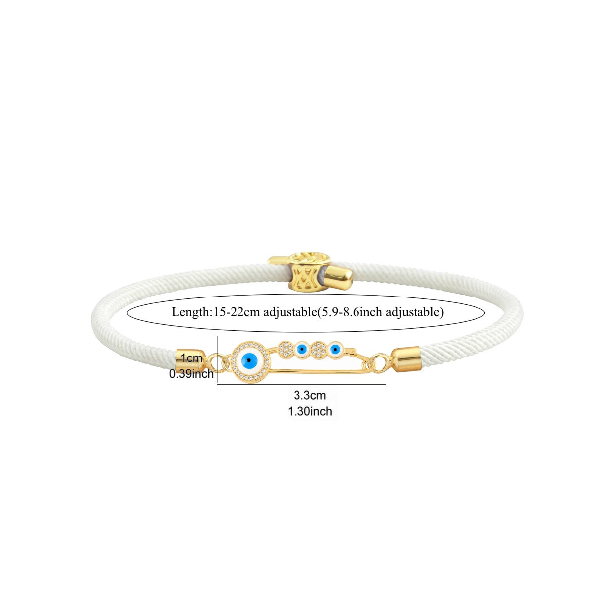 Devil's Eye Braid Drawstring Bracelet For Women In White Nylon With Zircon Inlay And Cord String Chain