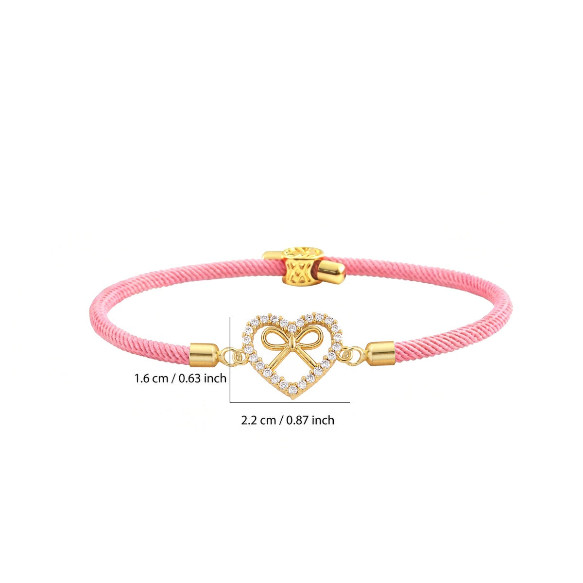 Heart Shape Braid Drawstring Bracelet For Women In White Nylon With Zircon Inlay And Cord String, Simple Style