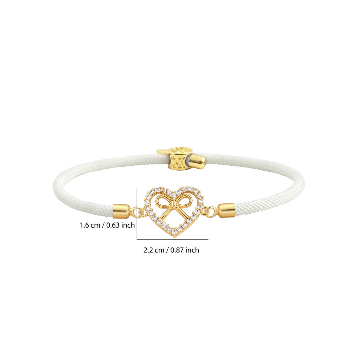 Heart Shape Braid Drawstring Bracelet For Women In White Nylon With Zircon Inlay And Cord String, Simple Style