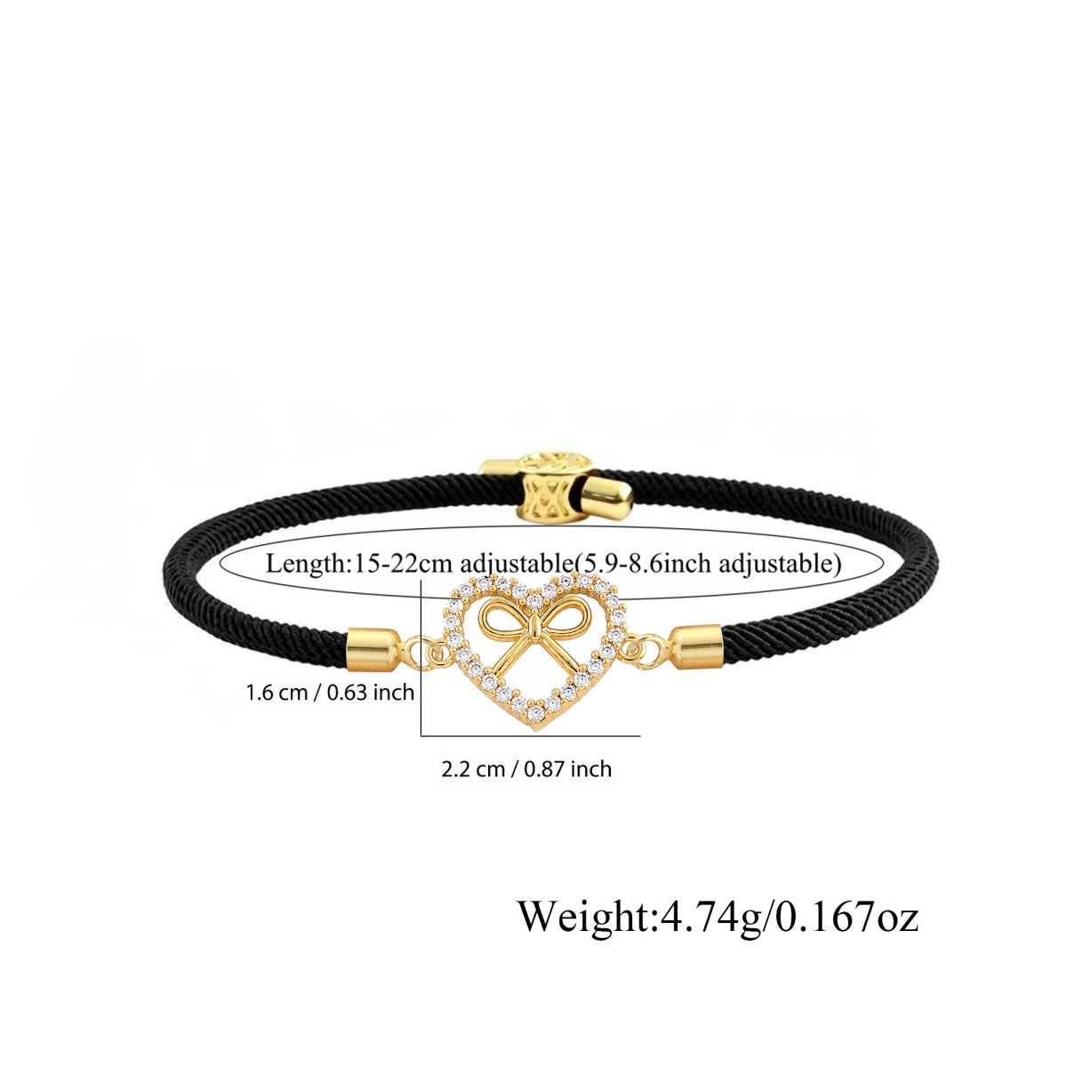 Heart Shape Braid Drawstring Bracelet For Women In White Nylon With Zircon Inlay And Cord String, Simple Style