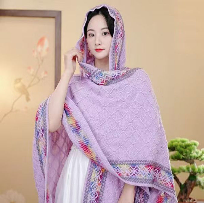 Long Cape For Women, Autumn And Winter Coat, Tassel Shawl, Scarf, Travel Vacation, Multi-color Floral Polyester
