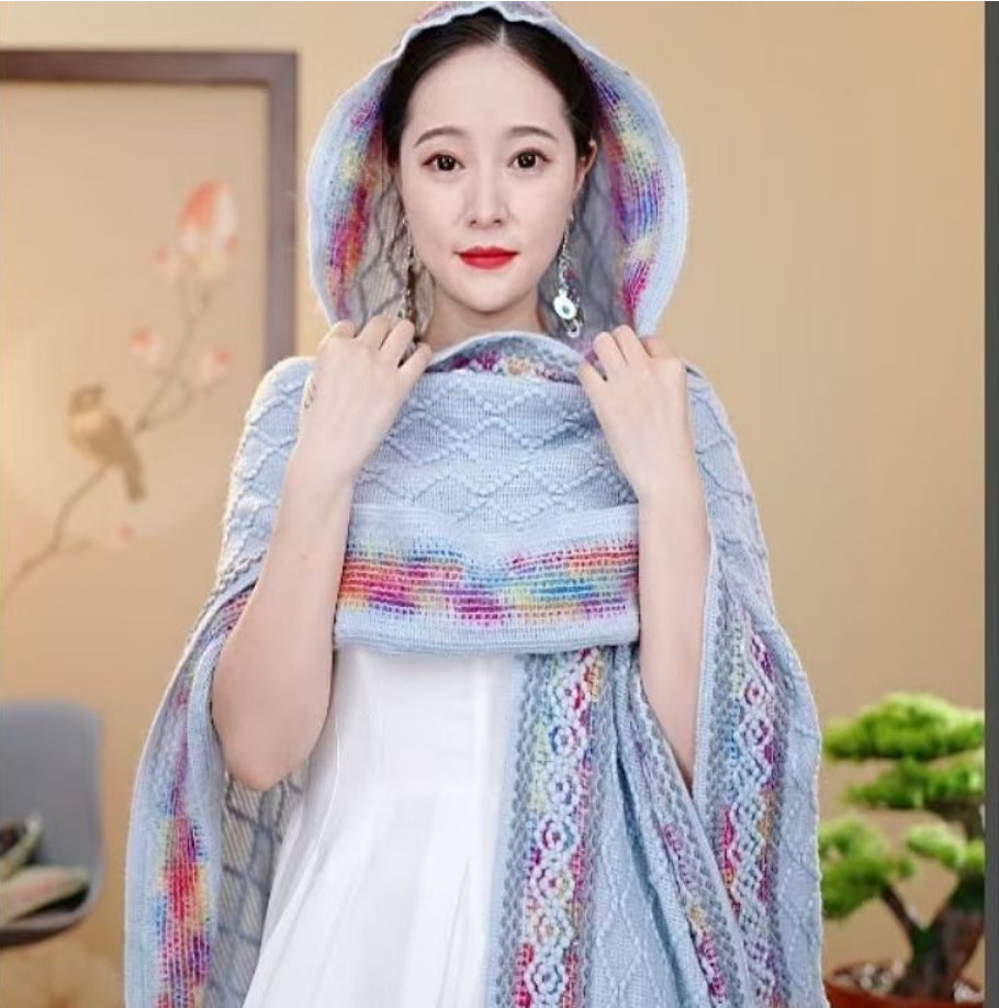 Long Cape For Women, Autumn And Winter Coat, Tassel Shawl, Scarf, Travel Vacation, Multi-color Floral Polyester