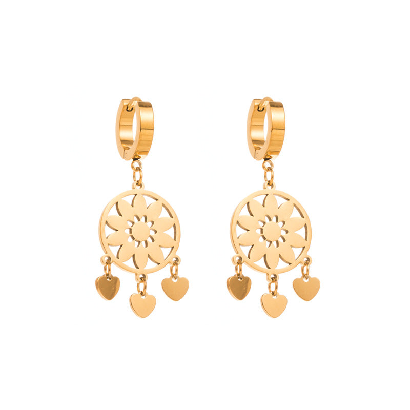 Dreamcatcher Tassel Earrings For Women With Titanium Steel Ear Pins In Steel Color