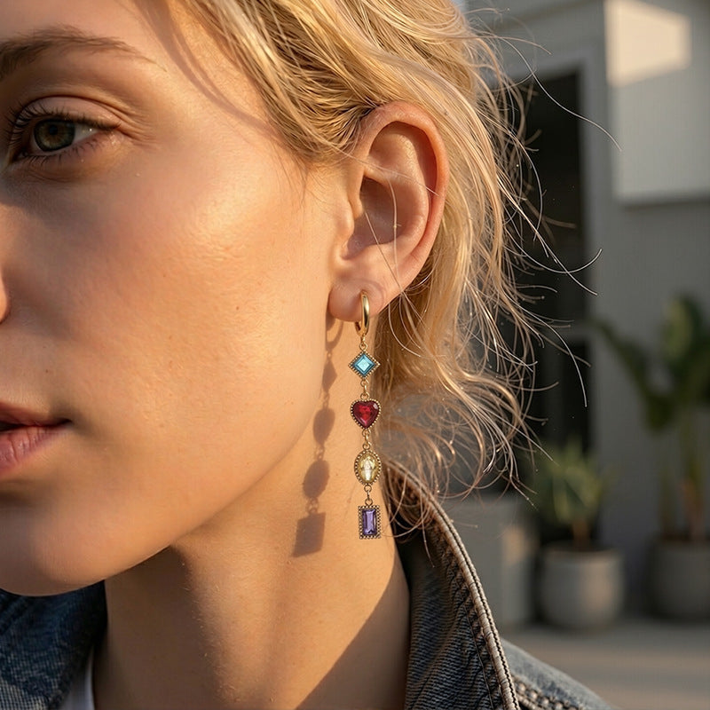 Geometric Electroplated Earrings For Women In 304 Stainless Steel With 18K Real Gold PVD Coating And Zircon Inlay