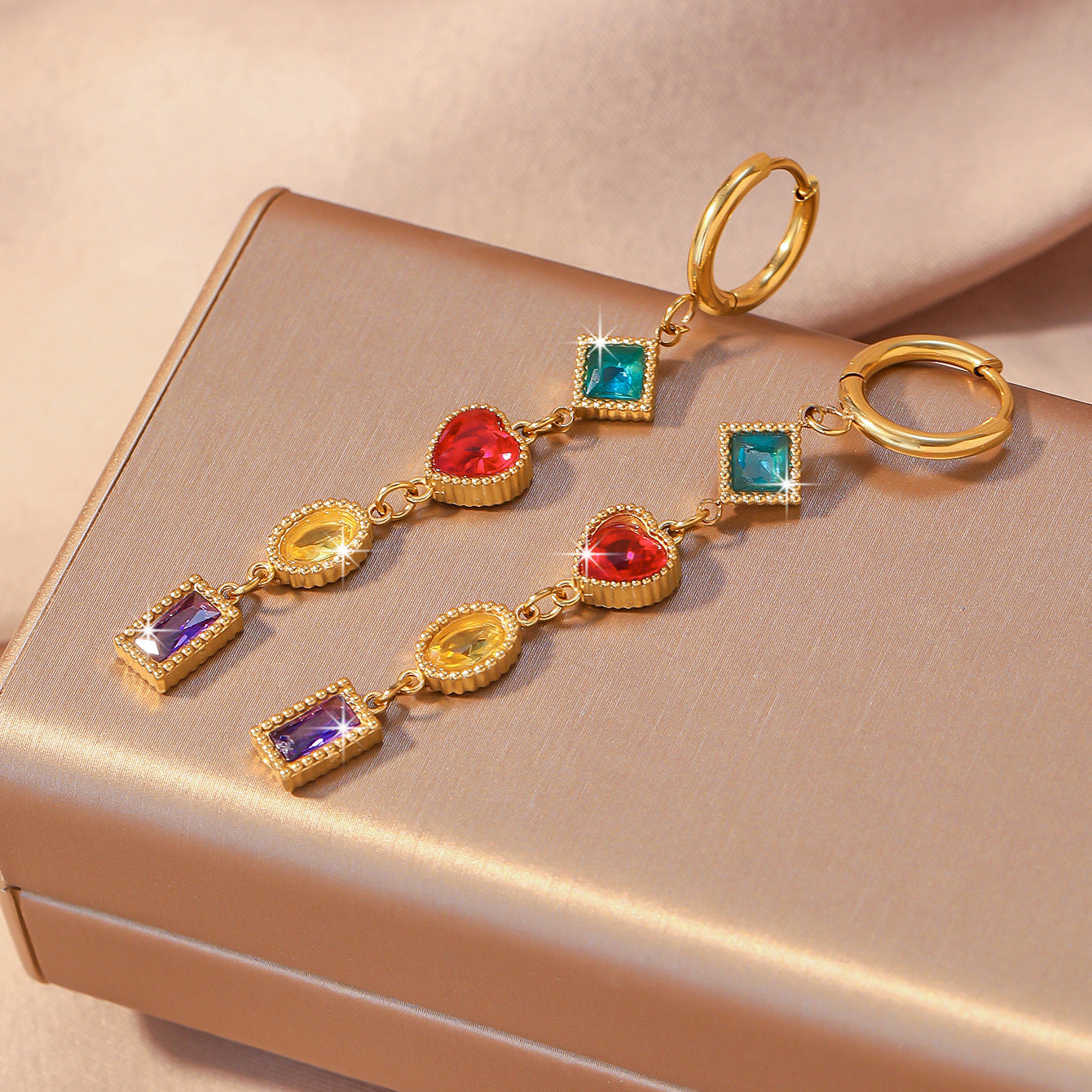 Geometric Electroplated Earrings For Women In 304 Stainless Steel With 18K Real Gold PVD Coating And Zircon Inlay