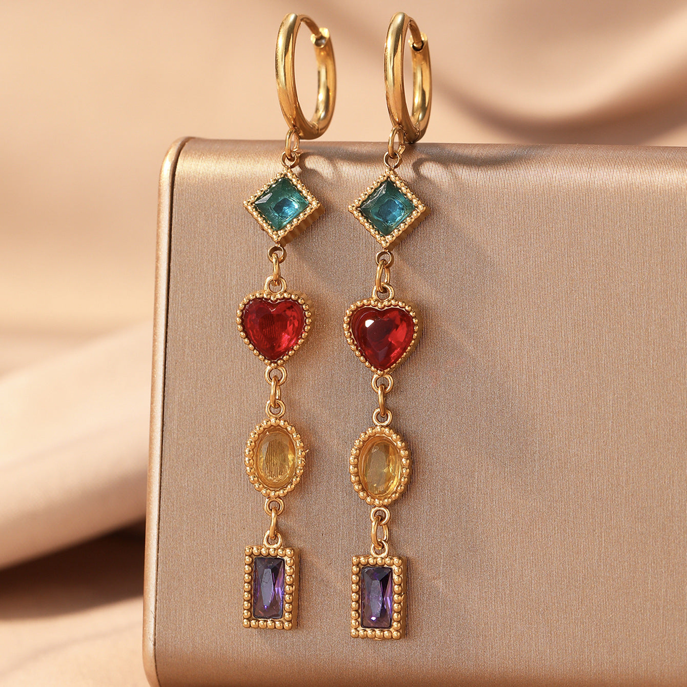 Geometric Electroplated Earrings For Women In 304 Stainless Steel With 18K Real Gold PVD Coating And Zircon Inlay