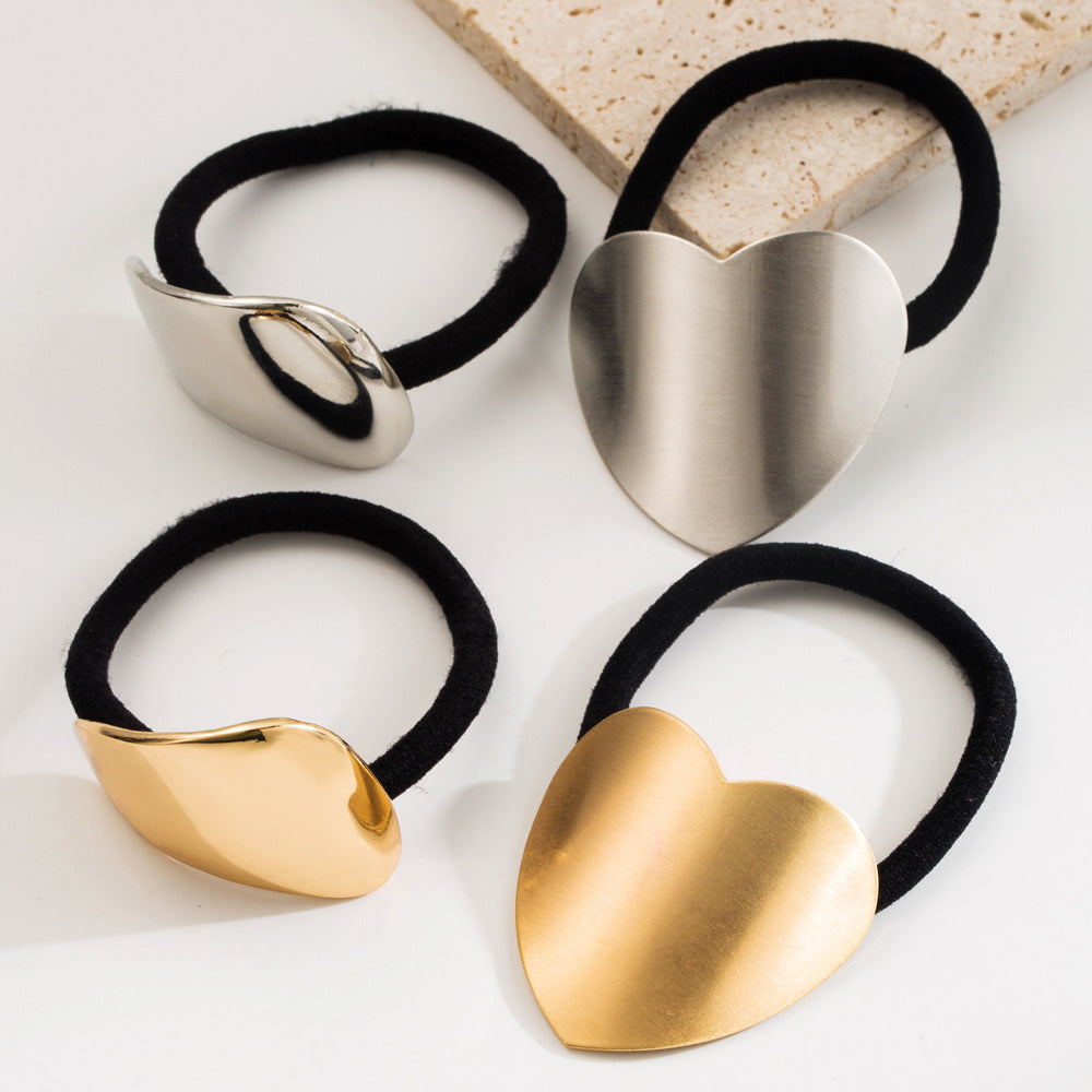 Heart Shape Elastic Hair Tie For Women In Metal Material With Gold Color, Perfect For Autumn Commute