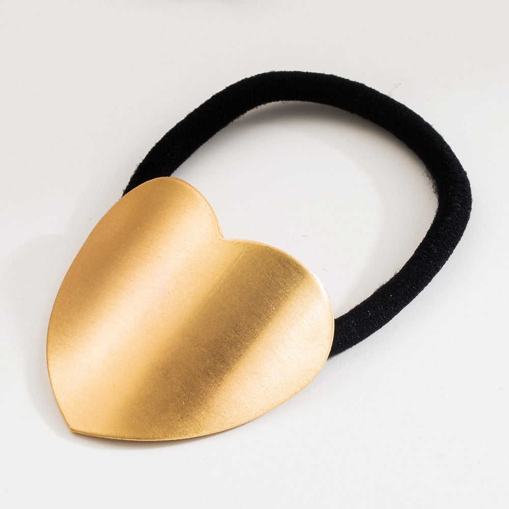 Heart Shape Elastic Hair Tie For Women In Metal Material With Gold Color, Perfect For Autumn Commute