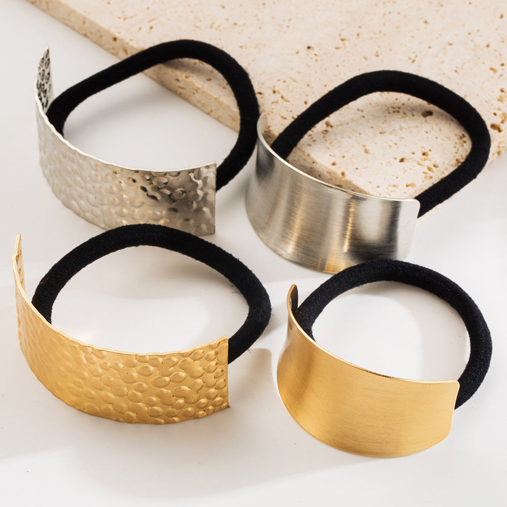 Geometric Hair Tie In Gold Alloy, Stylish Commute Hair Accessory For Summer