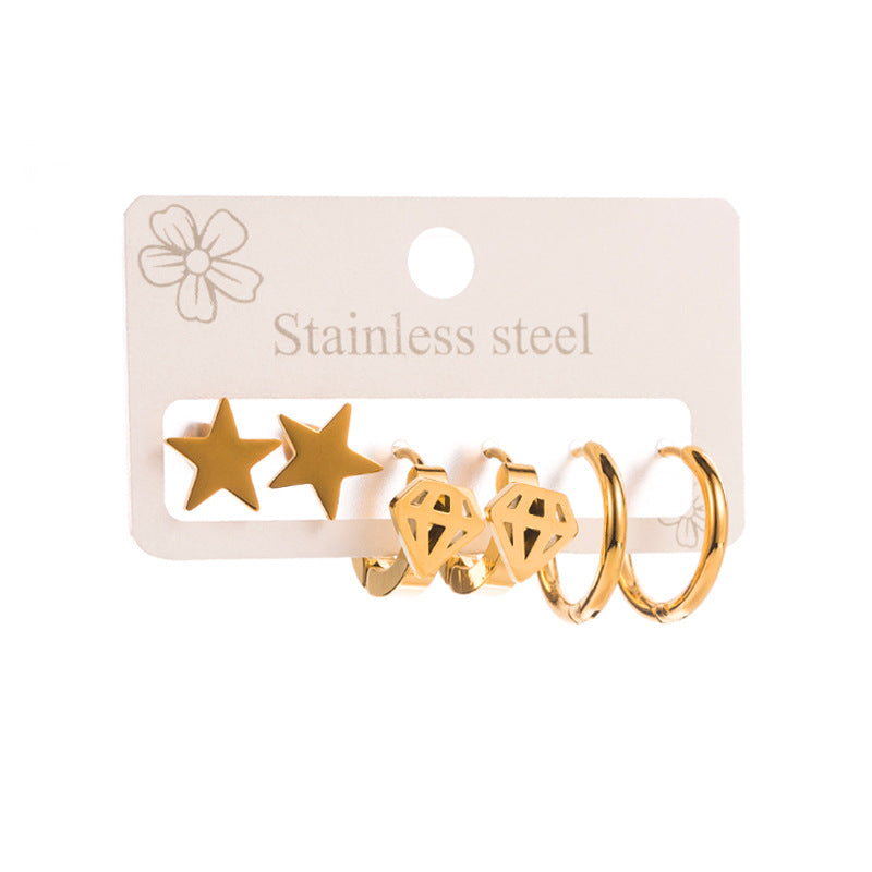 Butterfly Earrings For Women In Titanium Steel, 3 Pieces Set