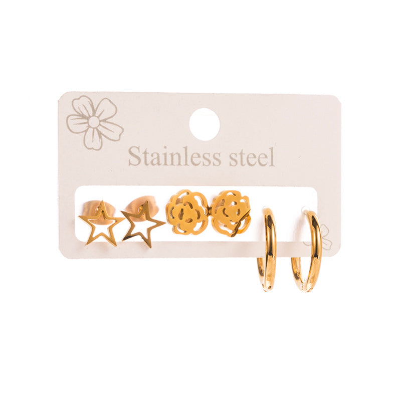Butterfly Earrings For Women In Titanium Steel, 3 Pieces Set