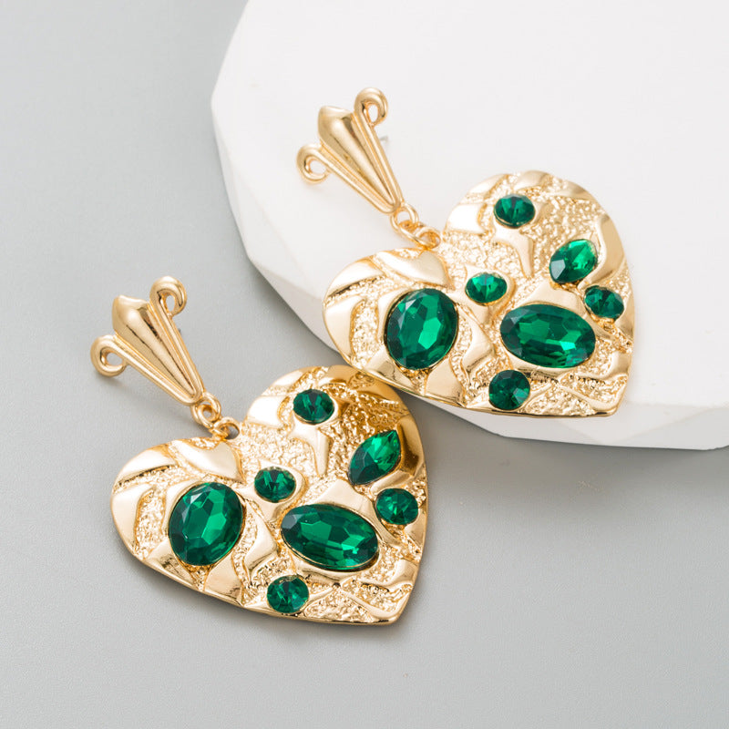 Heart Shape Alloy Earrings For Women With Rhinestones In Colour