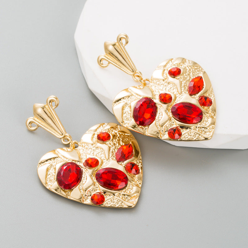 Heart Shape Alloy Earrings For Women With Rhinestones In Colour