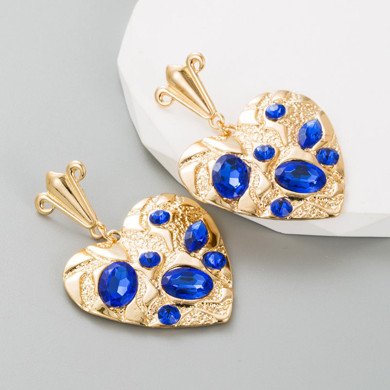 Heart Shape Alloy Earrings For Women With Rhinestones In Colour