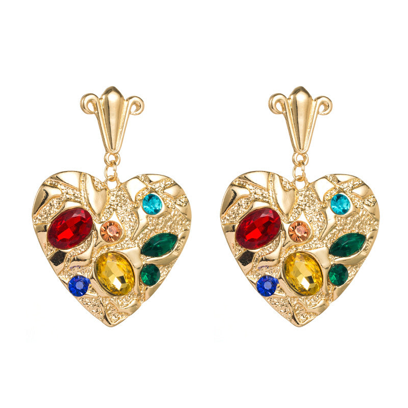 Heart Shape Alloy Earrings For Women With Rhinestones In Colour