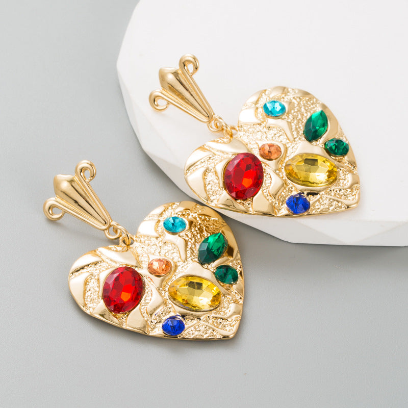 Heart Shape Alloy Earrings For Women With Rhinestones In Colour