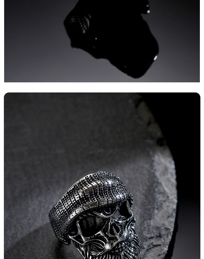 Men's Punk Skull Ring In 304 Stainless Steel Featuring Asymmetrical Design
