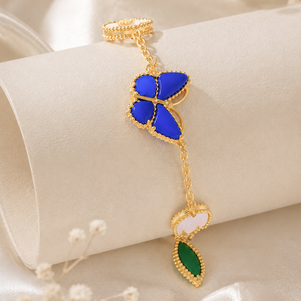 Asymmetrical Flowers Bracelet For Women With Copper Cable Chain, Electroplated Finish