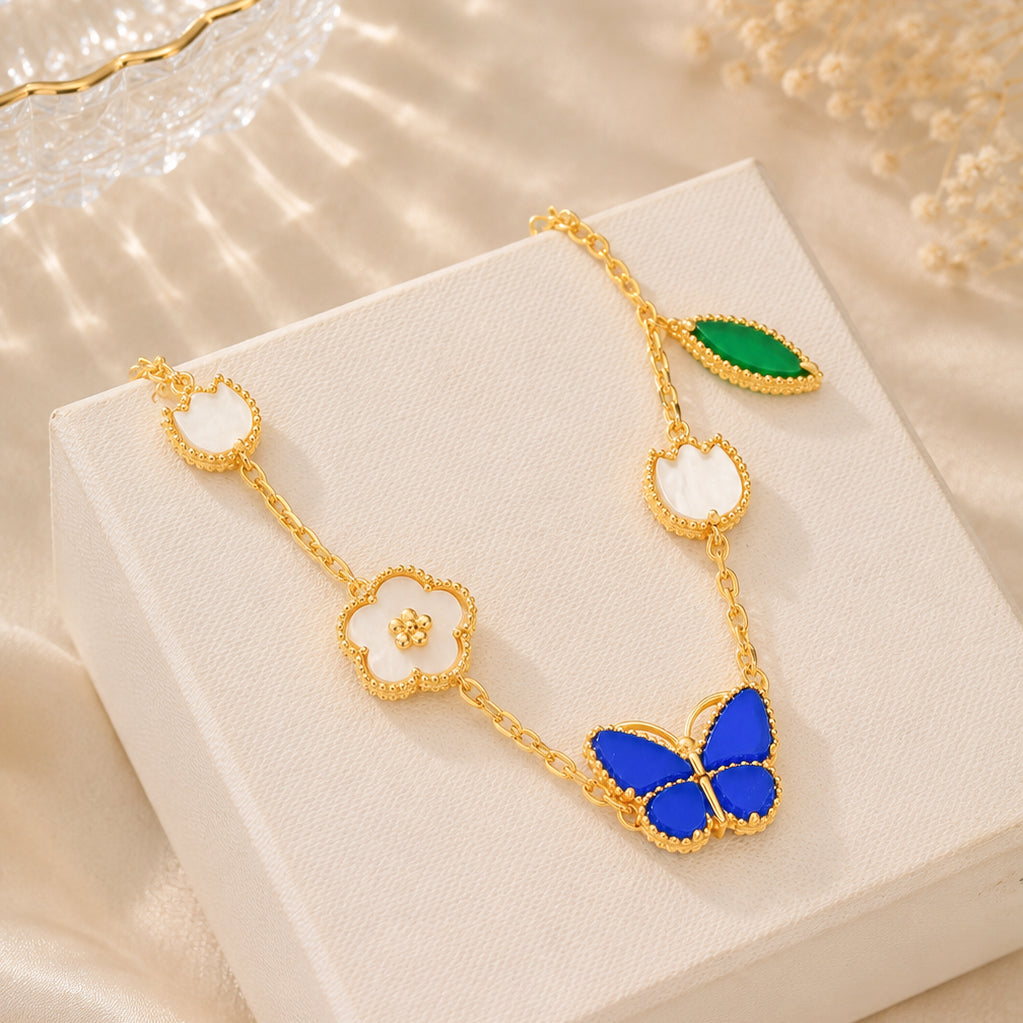 Asymmetrical Flowers Bracelet For Women With Copper Cable Chain, Electroplated Finish