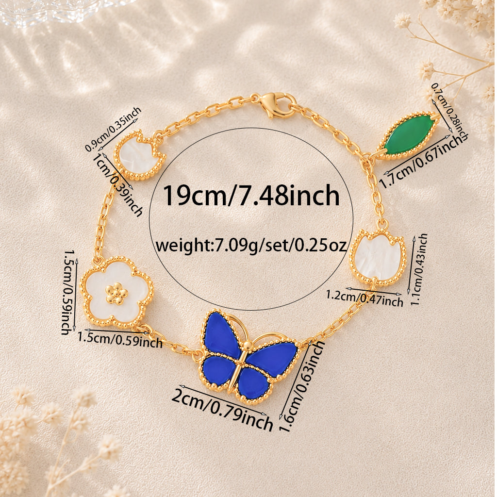 Asymmetrical Flowers Bracelet For Women With Copper Cable Chain, Electroplated Finish