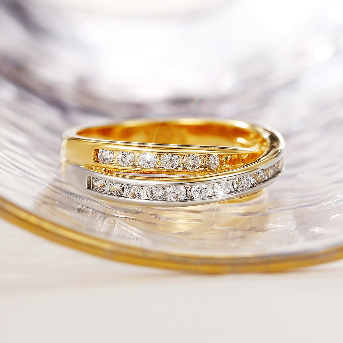 Geometric Claw Setting Ring For Women In Copper With KC Golden Plated Water Plating And Zircon Inlay
