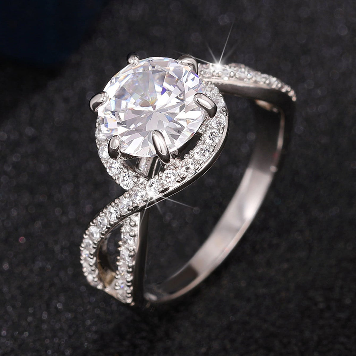 Geometric Claw Setting Ring For Women In Copper With White K Water Plating And Zircon Inlay