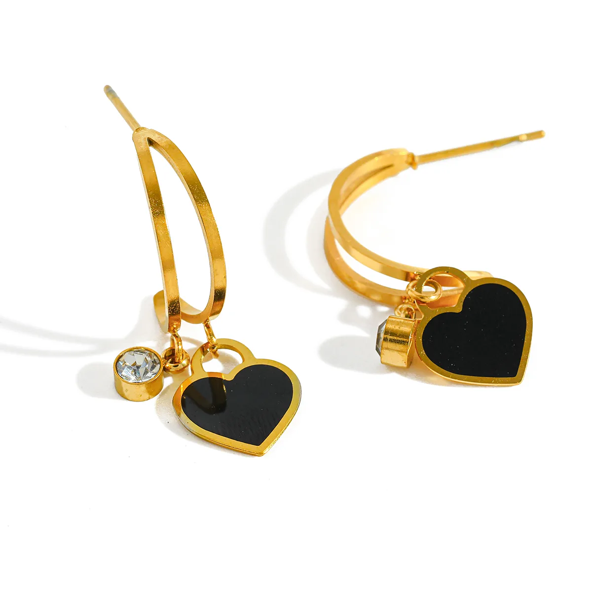 C Shape Electroplated Stud Earrings For Women In 304 Stainless Steel With 18K Real Gold Plated PVD Coating And Zircon Inlay