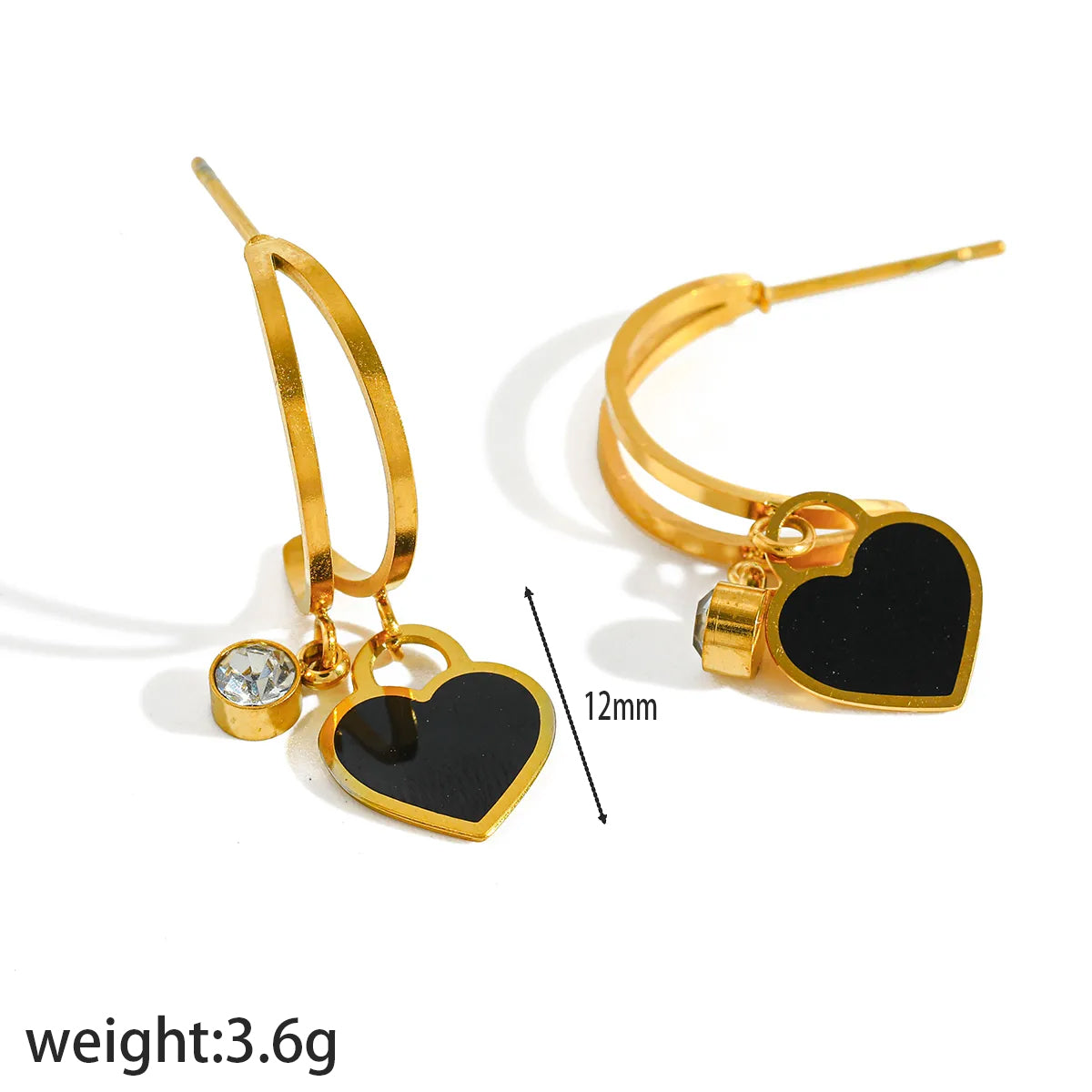 C Shape Electroplated Stud Earrings For Women In 304 Stainless Steel With 18K Real Gold Plated PVD Coating And Zircon Inlay