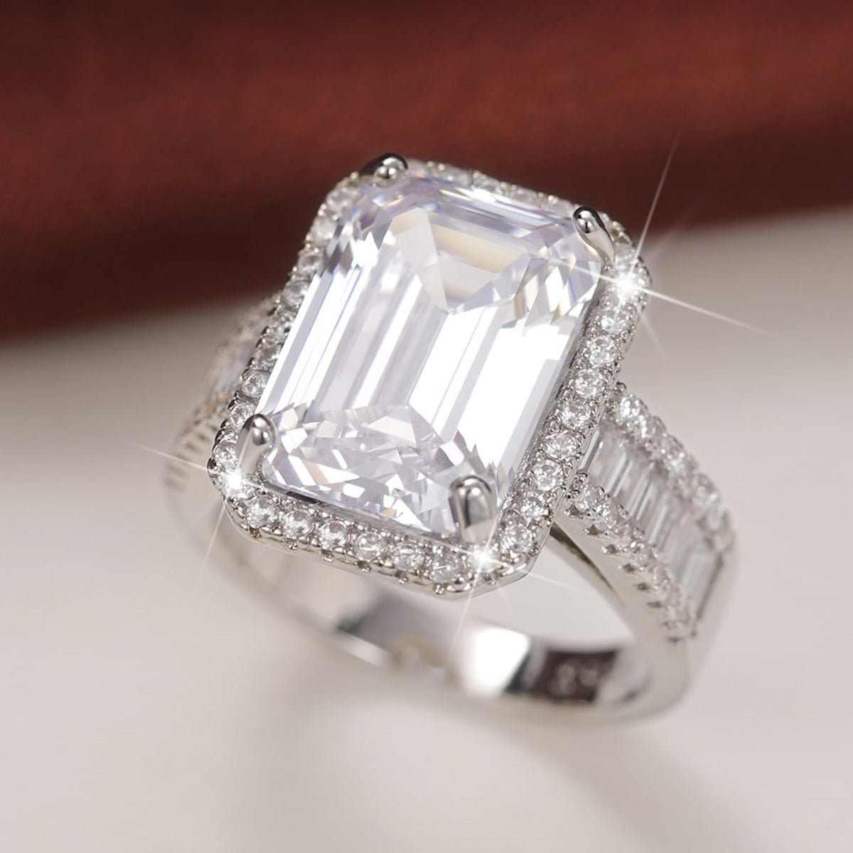 Geometric Claw Setting Ring For Women In Copper With White K Water Plating And Zircon Inlay