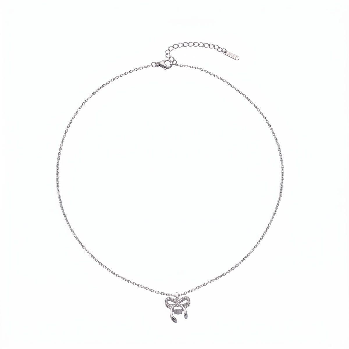 Hypoallergenic Bow Tie Necklace For Women In 304 Stainless Steel With Copper Alloy Pendant And Zircon Inlay On Cable Chain