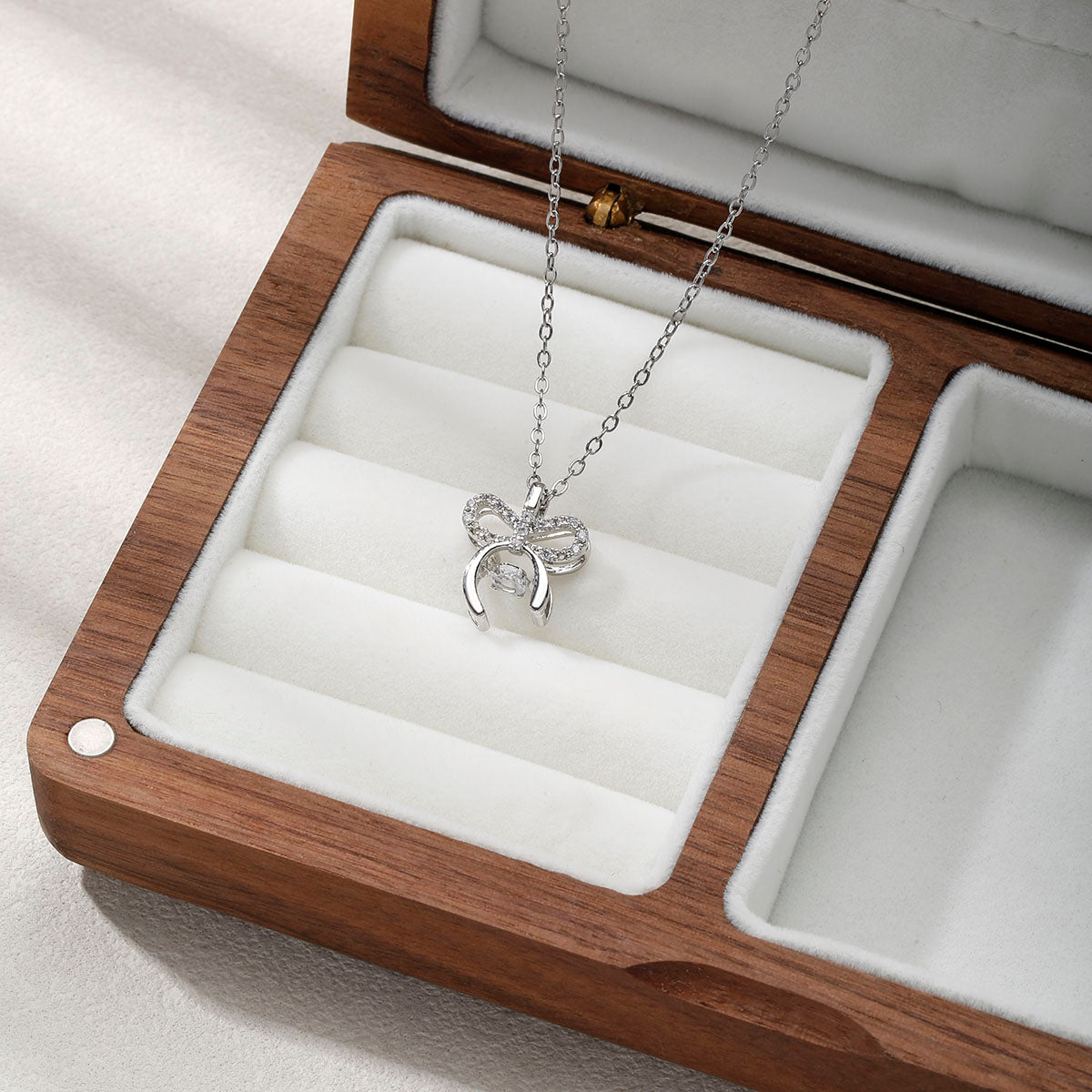 Hypoallergenic Bow Tie Necklace For Women In 304 Stainless Steel With Copper Alloy Pendant And Zircon Inlay On Cable Chain