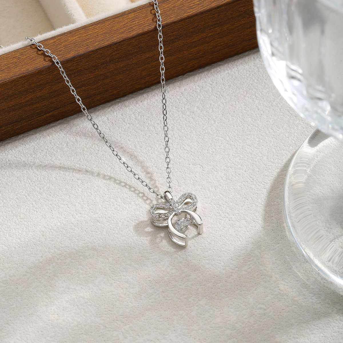 Hypoallergenic Bow Tie Necklace For Women In 304 Stainless Steel With Copper Alloy Pendant And Zircon Inlay On Cable Chain