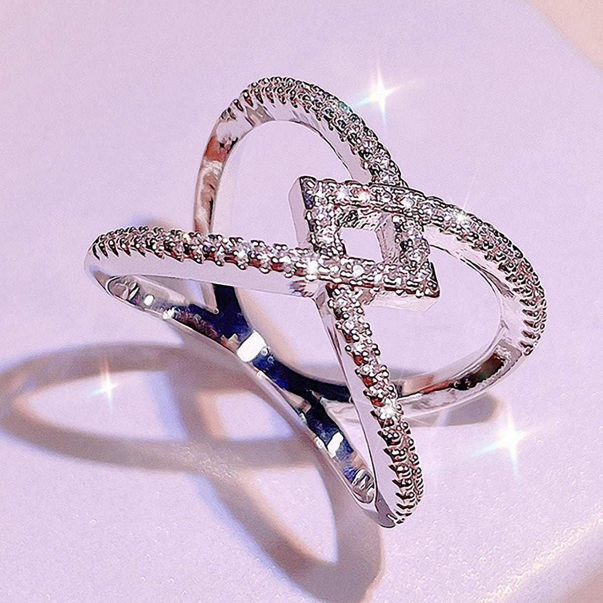 Irregular Claw Setting Rings For Women In Copper With White K Water Plating And Zircon Inlay