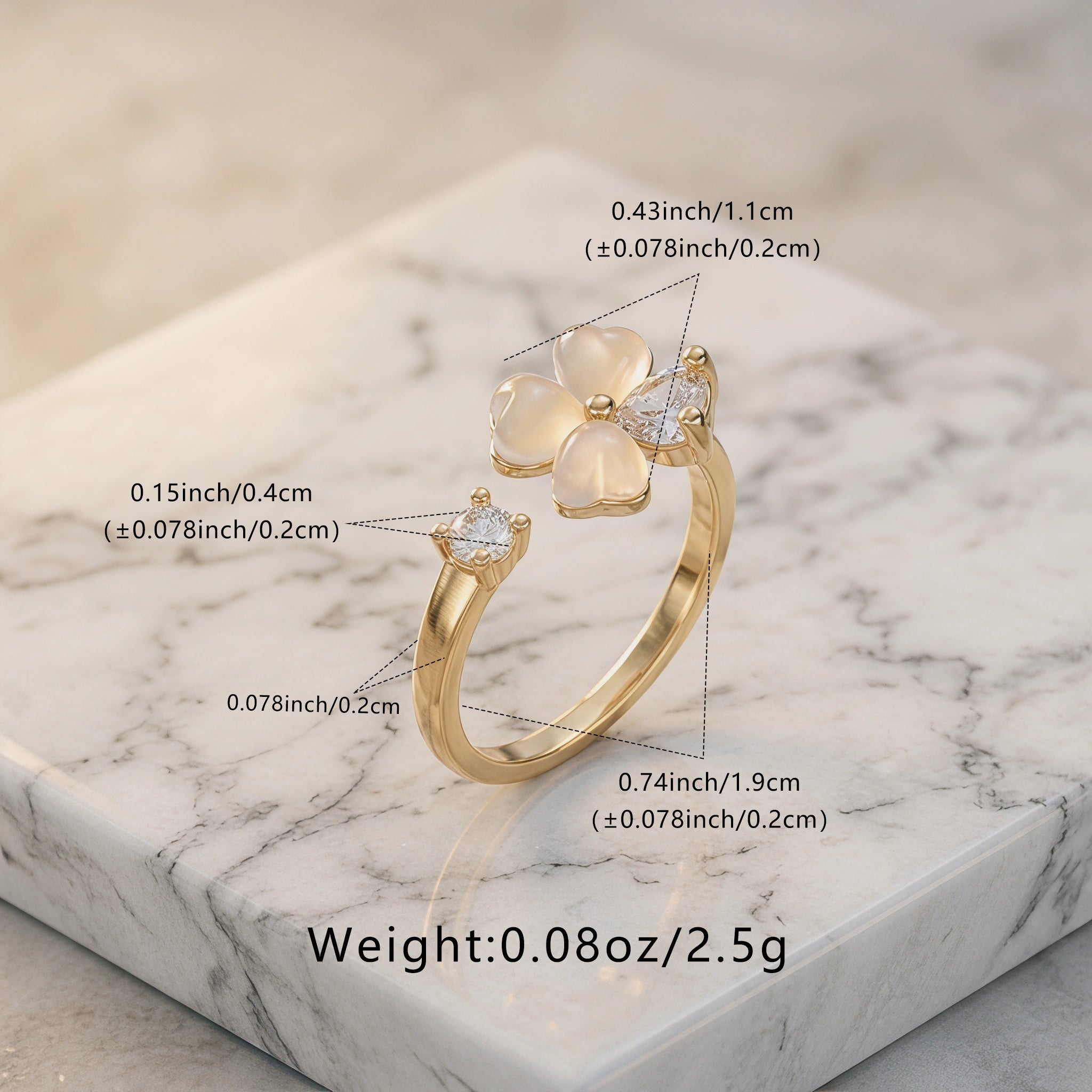 New Style Gold Open Ring For Women With KC Golden Plated 0.03µm Thickness Featuring Synthetic Zirconia Flowers