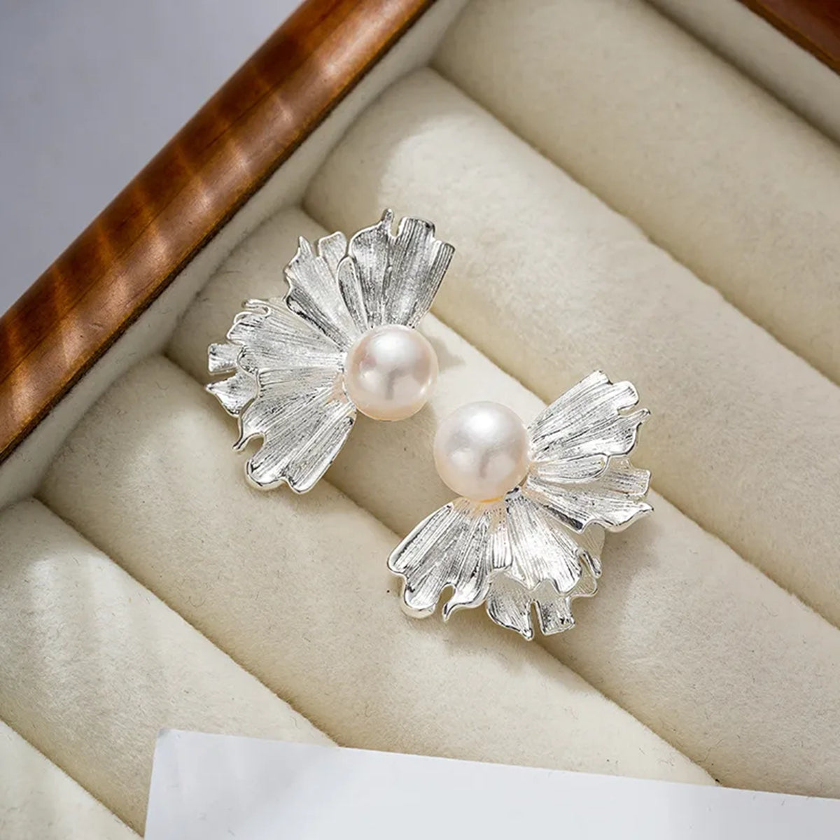 Geometric Electroplated Stud Earrings For Women In Copper With Platinum Plated Water Plating And Artificial Pearl Inlay