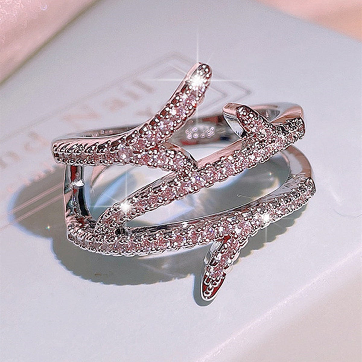 Irregular Claw Setting Rings For Women In Copper With White K Water Plating And Zircon Inlay