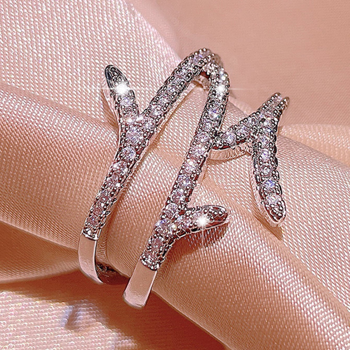 Irregular Claw Setting Rings For Women In Copper With White K Water Plating And Zircon Inlay