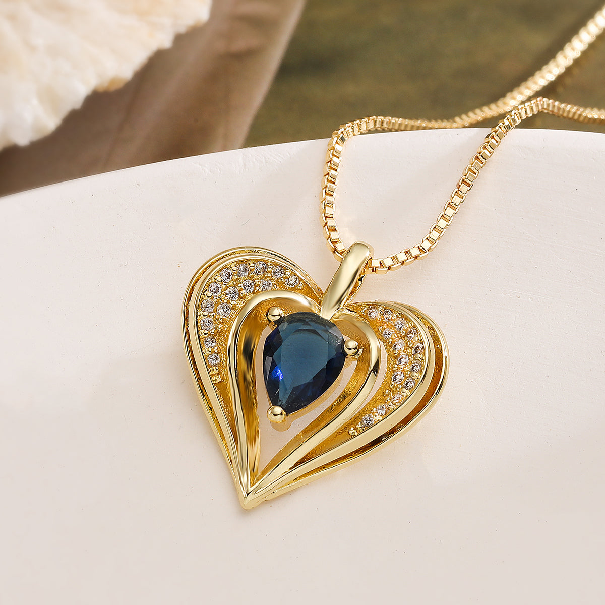 Heart Shape Pendant Necklace In Simple Style For Women, 18K Real Gold Plated Copper With Zircon Inlay And Cable Chain