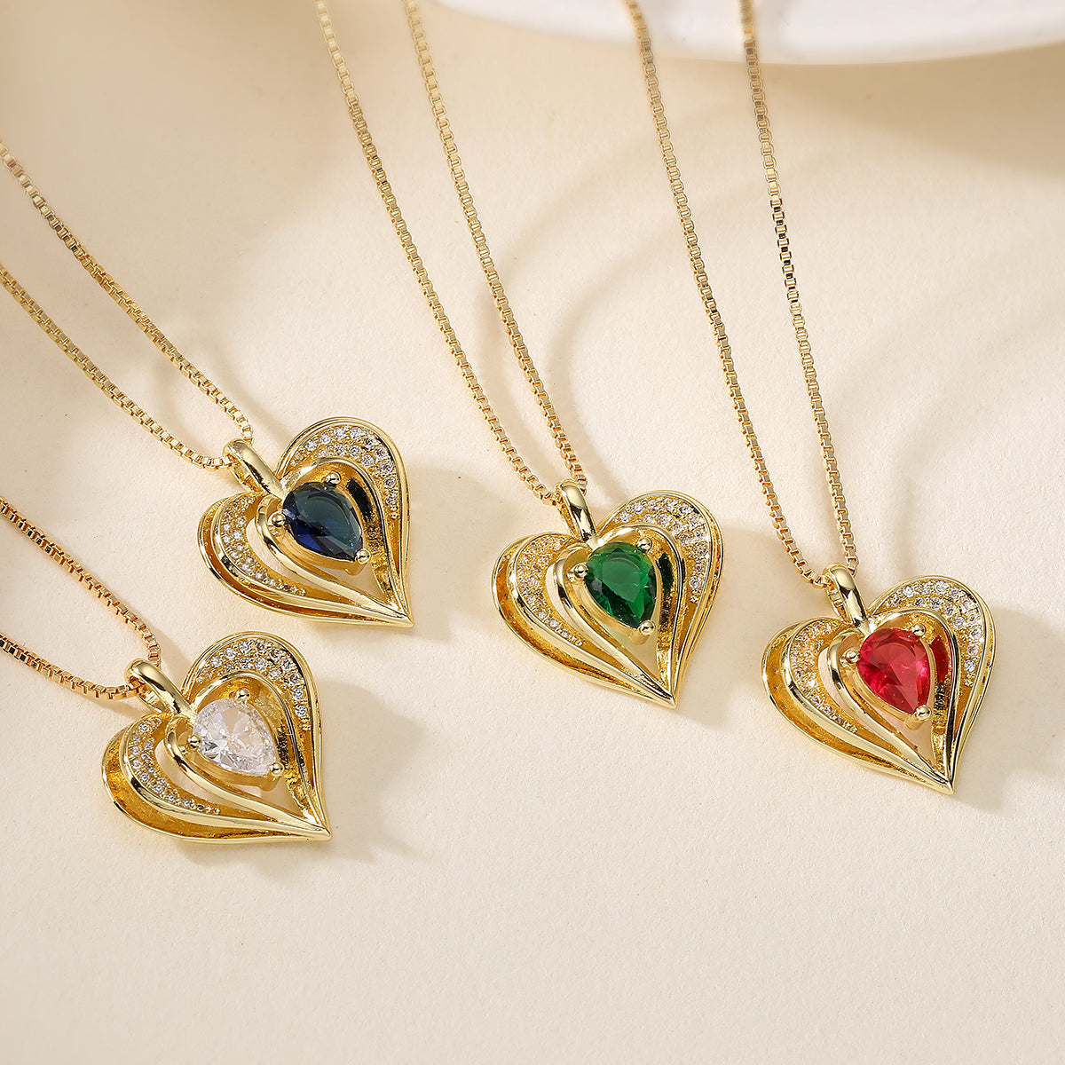 Heart Shape Pendant Necklace In Simple Style For Women, 18K Real Gold Plated Copper With Zircon Inlay And Cable Chain