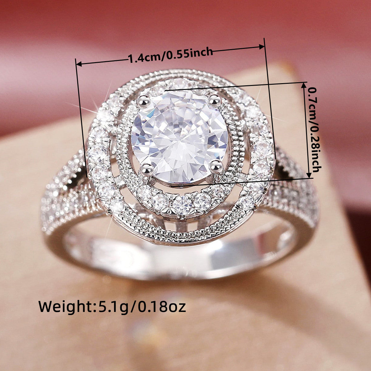 Geometric Claw Setting Ring For Women In Copper With White K Plated Water Plating And Zircon Inlay