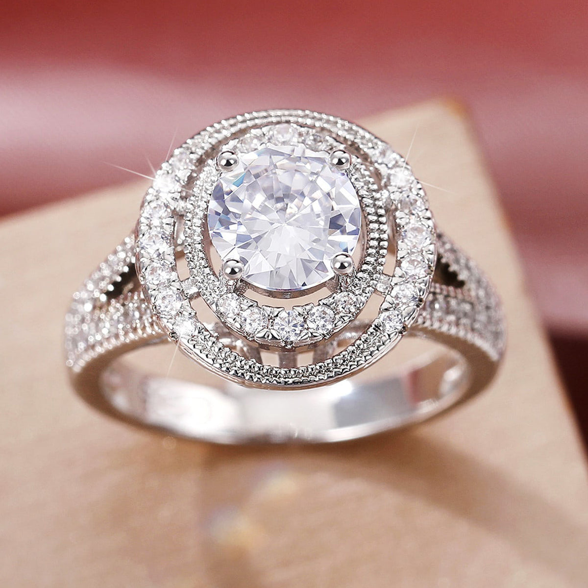 Geometric Claw Setting Ring For Women In Copper With White K Plated Water Plating And Zircon Inlay
