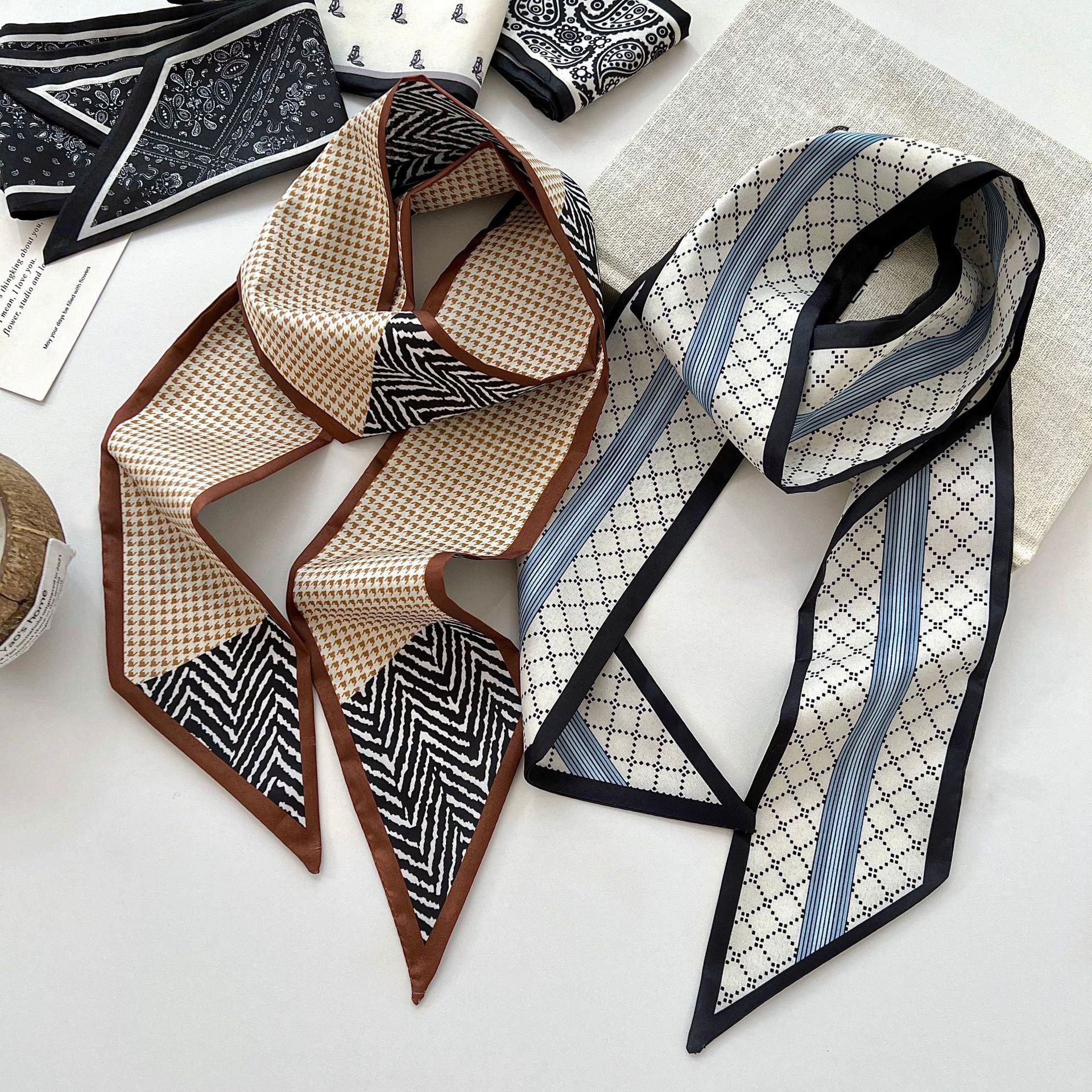 New Style Stripe Polyester Silk Scarf For Women In Dyed Black, Perfect For Spring