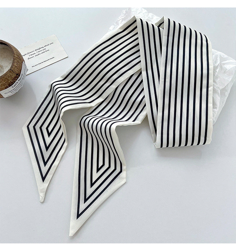 New Style Stripe Polyester Silk Scarf For Women In Dyed Black, Perfect For Spring