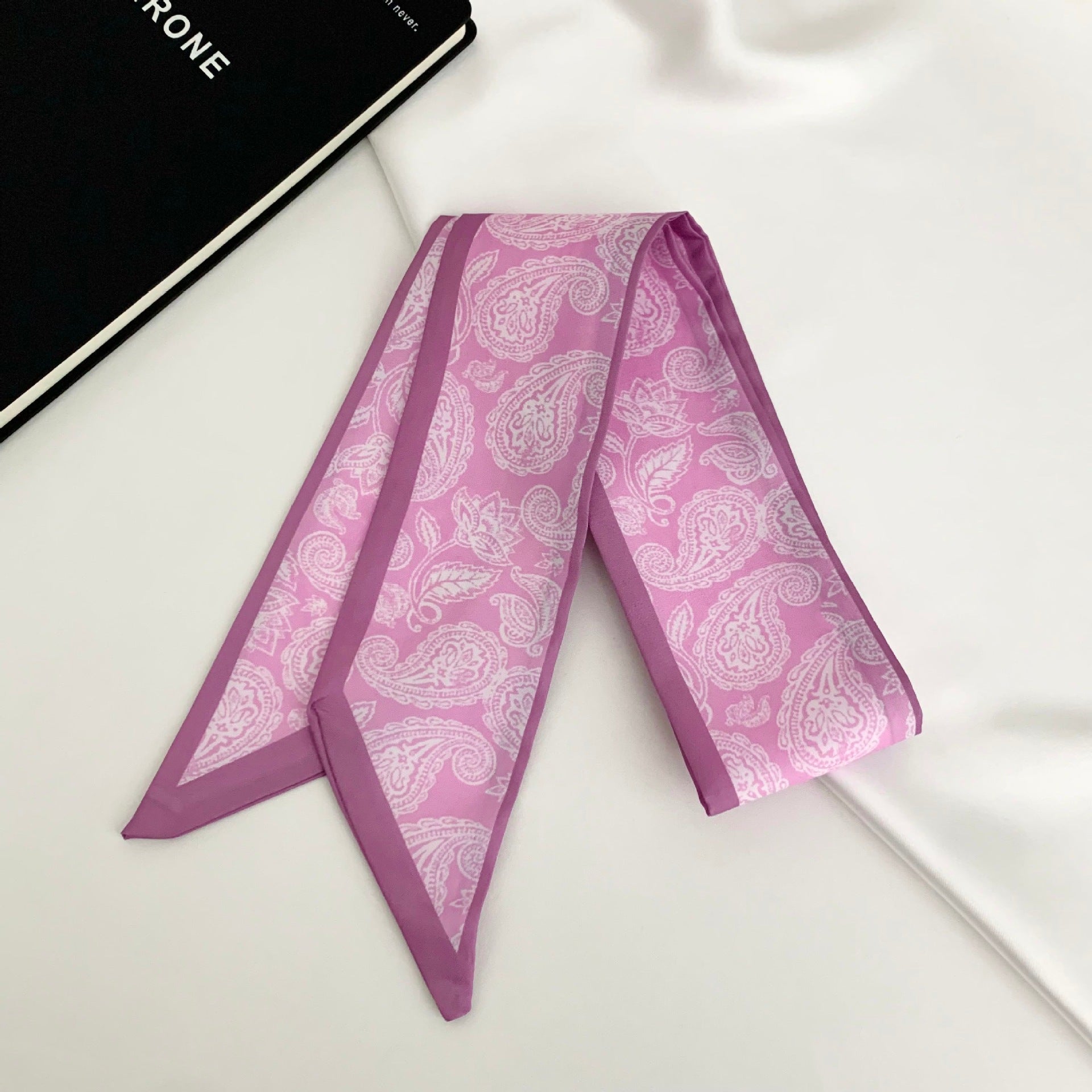Ethnic Style Women’s Silk Scarf With Cashew Nuts Pattern In Natural Pink Polyester, Perfect For Spring
