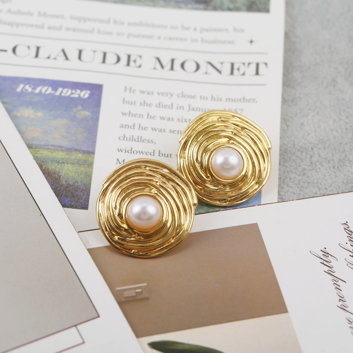 Geometric Electroplated Stud Earrings For Women In 304 Stainless Steel With Golden Water Plating And Artificial Pearl Inlay