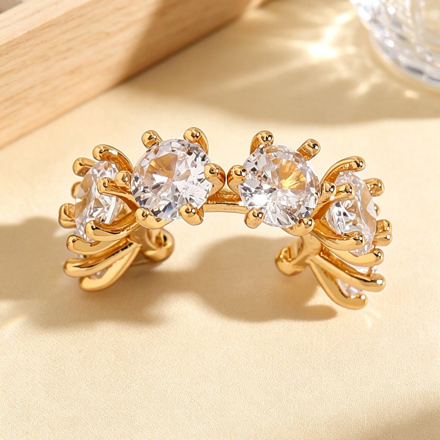 C Shape Clip Earrings For Women With Claw Setting, Electroplated Copper, White K Plated, And Zircon Inlay