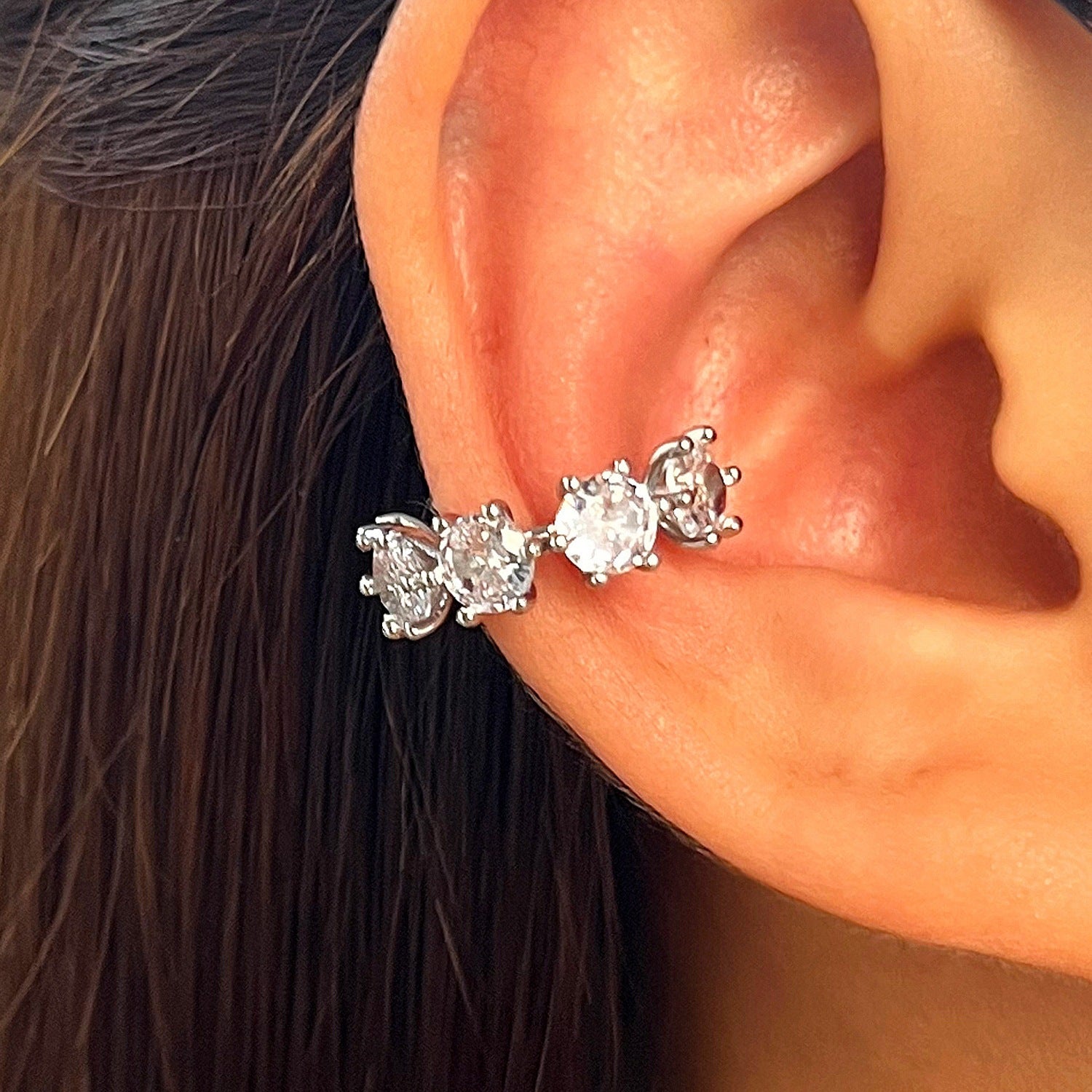 C Shape Clip Earrings For Women With Claw Setting, Electroplated Copper, White K Plated, And Zircon Inlay
