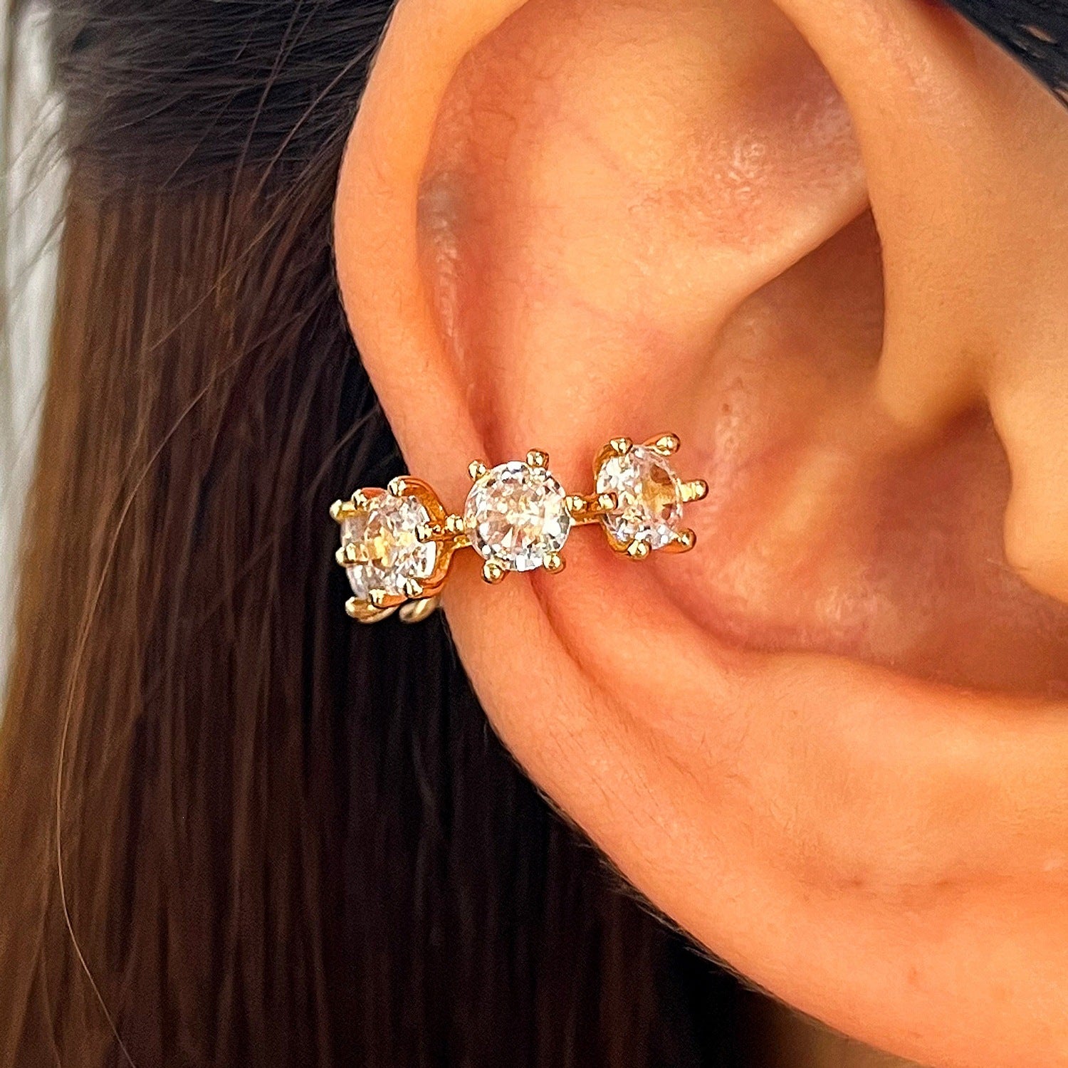 C Shape Clip Earrings For Women With Claw Setting, Electroplated Copper, White K Plated, And Zircon Inlay